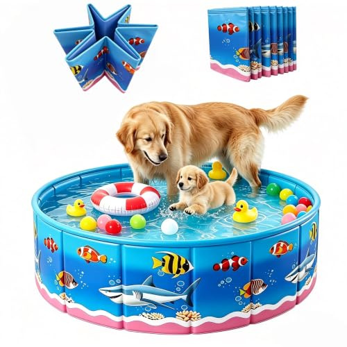 ZLXHFFH Piscine Pliable pour Chiens, Bassine de Bain pour Animaux en Plastique Rigide Non Gonflable, Piscine Portable à Déplier, Aire de Jeu Aquatique Intérieure Extérieure Jardin, 90cm/120cm