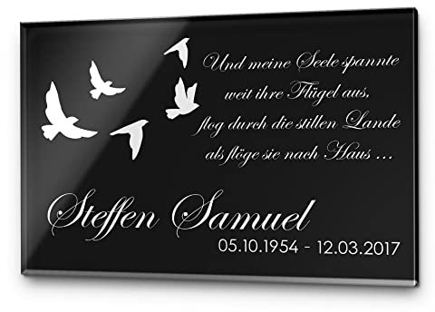 Gedenkstein Grabstein aus Hochglanz Acrylglas Grabplatte mit Gravur ab 30x20 cm Gedenktafel für Menschen oder Haustiere Hund Katze personalisiert Gedenkplatte Grabschmuck schwarz Andenken wetterfest