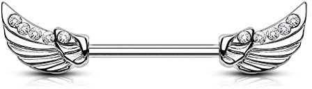 Paula & Fritz® Brustwarzen-Piercing 12mm 14mm lang Brustpiercing Intimpiercing Nippelpiercing Barbell Engelsflügel Silber gelbgold roségold Zirkonia viele Farben KR14574-2_C