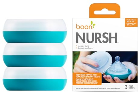 Boon - Babyflaschen-Aufbewahrung Buns - Babyflaschenhalter für Nursh Babyflaschen - Tragbarer Babyflaschenhalter - Blau-weiß - 3er Pack (3.5 x 3.5 x 3.5 cm)