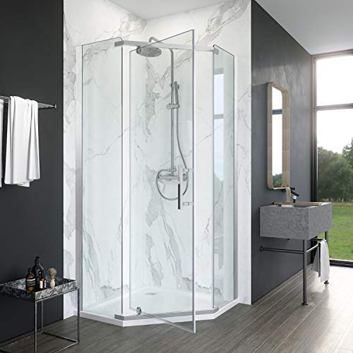 ELEGANT Pentagonal Pivot Shower Door 8mm Tempered Glass Semi-Frameless Shower Enclosure, 900x900mm