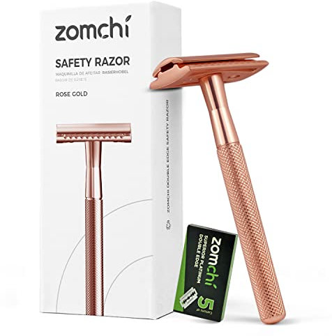 Rasierhobel für Damen, Rasierhobel mit 5 Klingen, Damenrasierer mit einer zarten Box, frei von Kunststoff (Roségold)