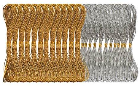 24 Knäuel Metallic Stickgarn 8m Sticktwist Kreuzstich Garn Glänzende Stickerei Deko Nähen Basteln Gold und Silber