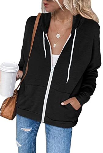 Uusollecy Damen Sweatjacke Hoodie Sweatshirtjacke Pullover Oberteile Kapuzenpullover Einfarbig Full Zip Casual Hoodie Sweatshirt