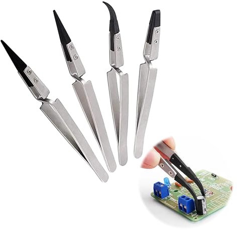 4 Stück Edelstahl Präzisions Pinzetten Pinzette Elektronik feine Uhrmacher Anti Statik Kunststoff Pinzette Spitzpinzette Gebogene Pinzette für Modellbau Elektronische Reparaturen Labor Schmuck (A)