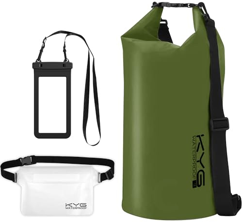 KYG Dry Bag wasserdichte Tasche, 5L/10L/20L, Wasserdicht, mit Handyhülle und Gürteltasche, Trockentasche für Strand und Outdoor Sport, Wandern, Skifahren, Angeln, Klettern, Camping, Surfen, Rafting