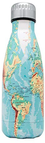 Nerthus FIH 761 Botella Termo Doble Pared para frios y Calientes diseño Mapamundi 750ml, Acero Inoxidable, Libre de BPA, 18/8, Multicolor, 350 ML