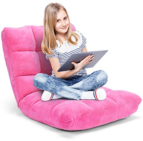 GOPLUS Bodenstuhl, Bodensofa mit Rückenlehne, Bodensessel mit Schlaffunktion, Floor Chair, Lazy Sofa, Meditationsstuhl für Wohnzimmer & Balkon (Rosa)