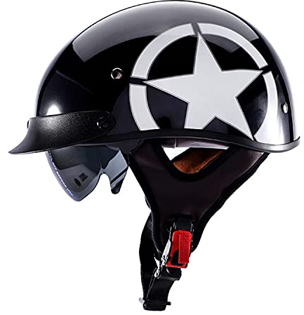 Moto Casque Et Velo Bol, Open Face Classic Sun Casque Moto Jet Vintage,- ECE/Dot Homologué En Pour Scooter Chopper- Casque De Moto Homme Et Femme Pilot Demi-Jet,Pour Toutes Les Saisons F,L