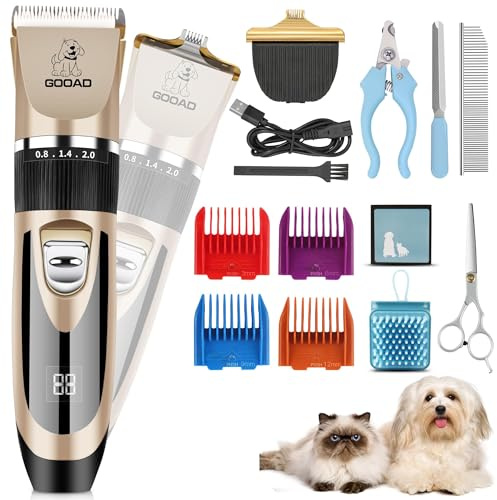 Gooad Kabellose Hundeschermaschine – geräuscharmer, wiederaufladbarer Trimmer für dickes Fell und Haustiere
