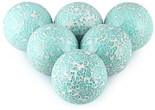 MDLUU 6-Pack Mosaic Balls, 3 Home Decor Spheres, Decorative Orbs for Centerpiece Bowl, (Teal Blue)