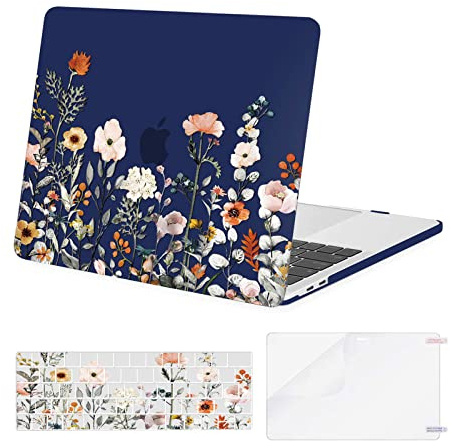 MOSISO Kompatibel mit MacBook Pro 13 Zoll Hülle M2 M1 2026 2025 2024-2016 A2338 A2289 A2251 A2159 A1989 A1706 A1708, Kunststoff Garten Blumen Hartschale&Tastaturschutz&Displayschutzfolie, Blau