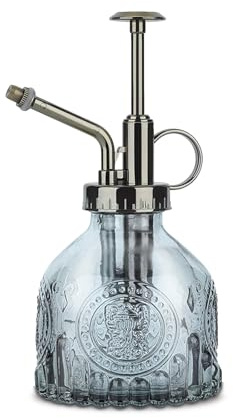 KoGiio Pflanzen Glas Sprühflasche, 200ml Retro Relief Pflanzensprüher mit Pumpe, Fortschrittlich Blumen Zerstäuber Drucksprüher für Balkon Kleiner Gartenpflanzen Indoor Haus Oder Büro-Grau