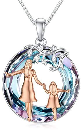 ROMANTICWORK Mutter Geschenke 925 Sterling Silber Mutter Halsketten Mutter und Kind Liebe Herz Anhänger Halskette Schmuck Muttertag Weihnachtsgeschenke für Frauen Mutter Tochter