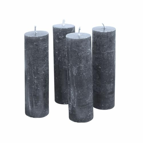 Loberon Kerze 4er Set Muriel, anthrazit | von Hand gefertigt, Lange Brenndauer, Adventskerzen, Adventskranz, Stumpenkerzen, Paraffinwachs