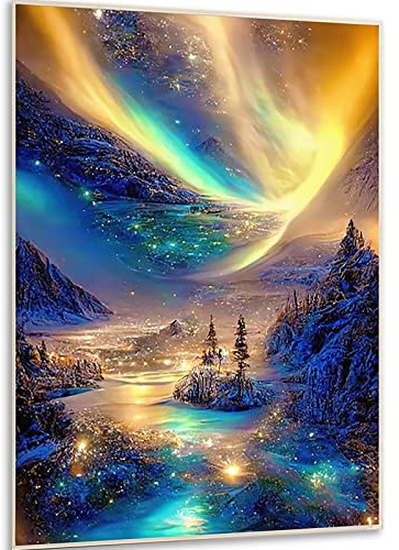 Instarry DIY 5D Diamantmålning Kit Stor Storlek Diamond Painting för Vuxna Rhinestones Korsstygn Heminredning Väggkonst Hantverk Kit Norrskenslandskap 60x40 cm