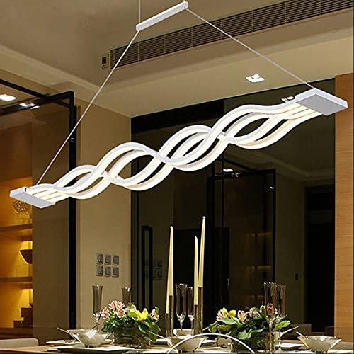 Bellastein Moderne LED Pendelleuchte Esstisch Kronleuchter Dimmbare Pendellampe Höhe Einstellbar Hängelampe Welle Design mit Fernbedienung Hängelampe für Wohnzimmer, Küche Esszimmer (4*L100cm)