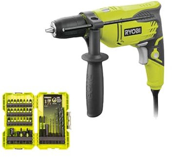 RYOBI - Perceuse à percussion RPD500-GC - 500W - Coffret empilable impact RAK38DSDI2 - 38 accessoires perçage-vissage-boulonnage - 220V - Vert