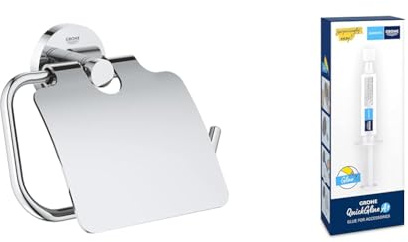 GROHE Start - Papierhalter + Kleber (Material: Metall, verdeckte Befestigung, mit Deckel, zum Kleben oder Bohren), Chrom, 41179000