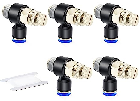 ERGAOBOY 5 Stück 6MM Schlauch OD x 1/4 BSP Ellenbogen mit Außengewinde 90 Grad Push to Connect Luftstromregelventil Pneumatische Anschlussverschraubungen