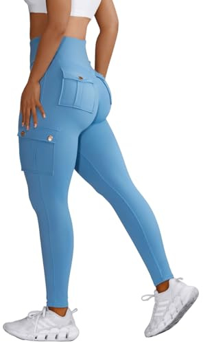 Nuofengkudu Sportbyxor med hög midja för damer, kvinnor, leggings med fickor, XL