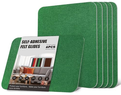 6 x Self-Adhesive Furniture Gliders, 20 x 28 cm, Self-Adhesive Felt Furniture Protector, Non-Slip Pads for Box Liners, Photo Frame, Chair Legs, DIY (Green)