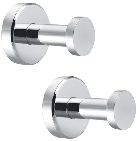 APLusee Polished Chrome Bathroom Towel Hooks 2 Pack, 304 Stainless Steel Round Robe Hooks for Bathroom Kitchen Garage, Heavy Duty Wall Mounted Towel Hanger