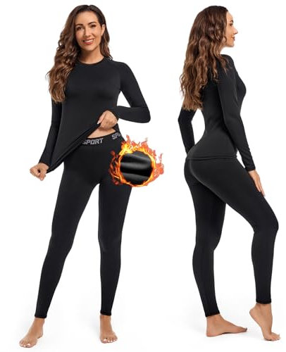 Leeboom Thermounterwäsche Damen Atmungsaktiv Funktionsunterwäsche Warm und Flexibel Skiunterwäsche Set Mit Innenfleece für zu Hause und Wintersport (Schwarz, M)