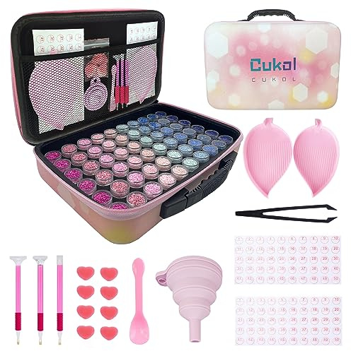 Cukol Cukol Diamond Painting Zubehör Boxen, 5d Diamant Diamond Painting Koffer Aufbewahrungsbox Aufbewahrung Box Organizer 60 Groß Dosen Zubehöhr Set für Diamontpating Steine