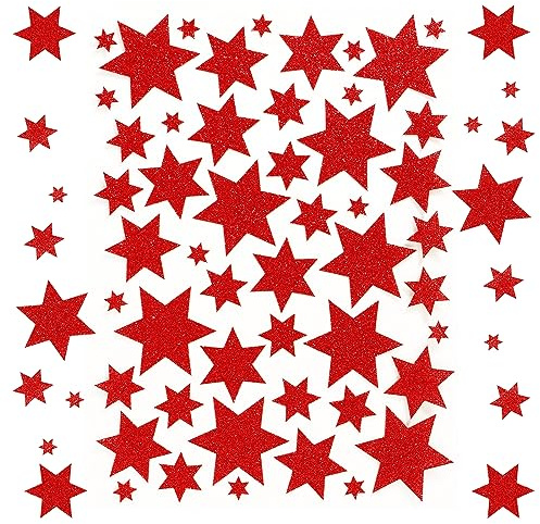 250 Stk. Sterne Aufkleber Glitzer Sticker Rot Weihnachtssticker Weihnachtsaufkleber Weihnachtsdeko Selbstklebend zum Basteln DIY Geschenke Deko für Weihnachten Hochzeit Geburtstag (Rot)