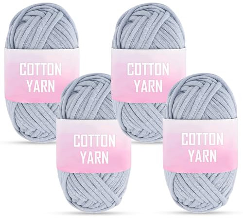 KFDDRN Häkelgarn, Wolle zum Häkeln Dickes Garn, Baumwolle zum Häkeln, 4 Stück Häkelwolle Set, Baumwollgarn zum Häkeln, Wolle zum Häkeln Dickes Garn für Anfänger 4 x 50 g(Grau)
