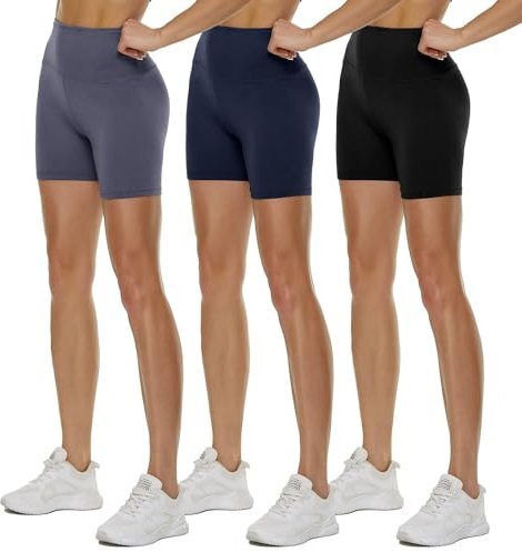 TNNZEET 3er Pack Radlerhose Damen High Waist Sommer Shorts Blickdicht Kurze Sporthose Leggings Hotpants Unter Kleider für Sport Yoga(Dunkelgrau/Marineblau/Schwarz, XXL)