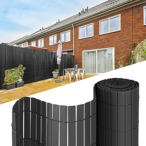 Tubiaz PVC Sichtschutzmatte 120×1000cm, Sichtschutz im Garten mit W-förmiger Interner Verstärkung, Sichtschutzzaun Wetterfester für Balkon, Garten und Terrasse, mit Kabelbinder (Grau)