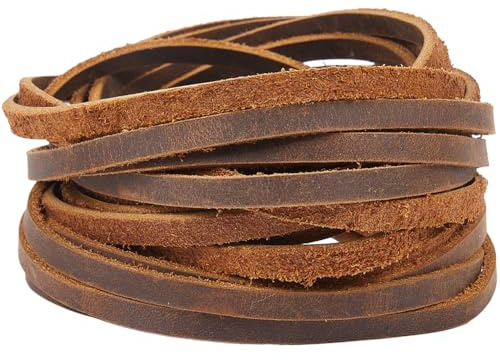 GORGECRAFT 5m*5mm*2mm Cordoncino di Cuoio Piatto Strisce di Vera Pelle Corde di Pelle Bovina Corda Intrecciata per Bracciali Collana Creazione di Gioielli Merletti per Stivali Artigianato, Sienna