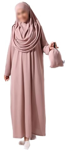 Muslim One-Piece Prayer Dress for Women,Abaya,Islamic Dress,Full lenght Hijab (Rosa)