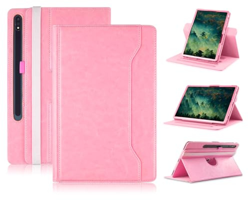 TOPCASE 360° rotationsfodral för Samsung Galaxy Tab S9, S8, S7: 5G kompatibel, 12,5 tum skyddskåpa med handrem och automatisk väckning/sömn, rosa