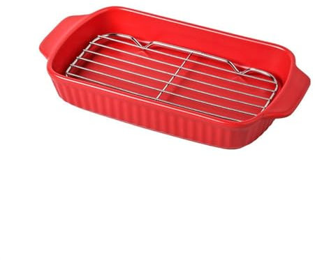 cooking teglia forno Griglia in ceramica for uso domestico con rete di drenaggio dell'olio, cottura a doppio orecchio, padella for riso al forno di alto valore, può essere una padella a vapore for for
