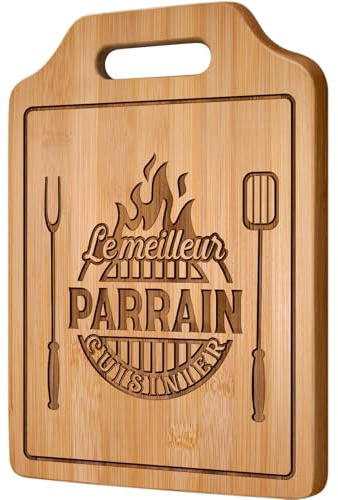 Giftasy Cadeau Parrain, Cadeau Anniversaire Parrain - Planche Bambou Gravée | Cadeau Homme Cuisine Original Utile, Cadeau Parrain Noël, Dimensions: 31,2×22×1cm