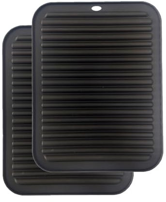 2 Pack Silicone Trivets for Hot Pans and Pots, 30 X 23cm Heat Resistant Mat, Multipurpose Silicone Table Mats, Air Fryer Baking (Black)