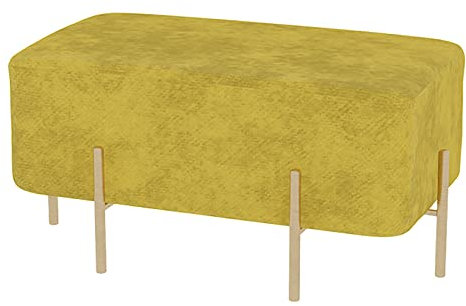 CuNtoHHH Samtgetufteter Ottoman mit Metallbasis, Luxuriöse, Moderne Polsterbank, Gemütlicher, plüschiger Fußhocker, Eingangsschuhbank für Esszimmer, Wohnzimmer, Schlafzimmer, Gelb 90x40x42cm (35x16x1