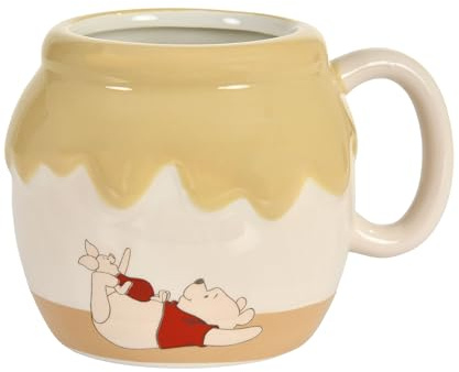 Elbenwald Tasse im 3D Design für Winnie Puuh Fans - Honigtopf Design - 9 x 9,5 x 13 cm - 420 ml - Keramik - Gelb