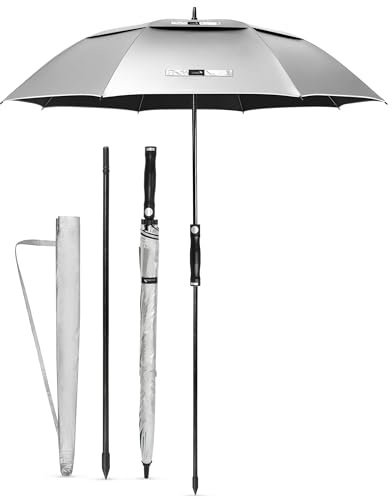 ZOMAKE Ombrello UV, Sun Umbrella Golf Anti UV per Sole UPF50+, 157cm Ombrelli Pioggia Grande Antivento Automatico per Donna Uomo Con Asta di Prolunga (Argento Nero)