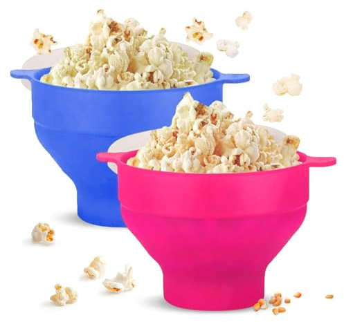 2pcs Popcorn Popper Bowl Microwave Popcorn Maker Silicone Microwave Hot Air Popcorn Bowl with Lid and Handles Collapsible Popcorn Bowl Silicone Popcorn Container for Gatherings Dormitories
