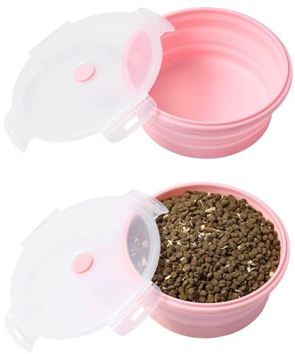 Joyinjojo Faltbare Hundenäpfe mit Deckel, 2 Stück, tragbare Reise-Hundenäpfe für kleine, mittelgroße und große Hunde, Silikon, faltbar, für Outdoor-Hunde/Katzen, Futter-/Wassernäpfe für Camping