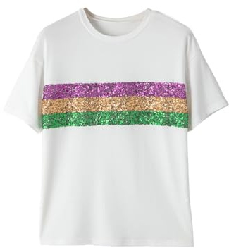 Bsubseach Fashion damer paljetter skimrande topp t-shirt glitter party topp sommar, Vit, S