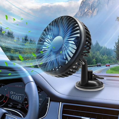 Ventilateur de Voiture, 12V 24V Ventilateur USB Avec Ventouse Portable Rotation à 360 Degrés, Ventilateur de Bureau Avec 3 Vitesses de Vent Fort pour Tableau de Bord de Voiture, Maison