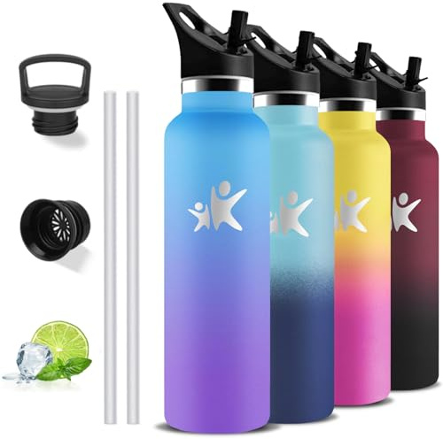 Botella Agua Acero Inoxidable, Botella Termica 1 litro, sin BPA, Cantimplora con Pajita, A Prueba de Fugas, Cantimplora Acero Inoxidable, Dos Formas de Beber, Termo de Agua para la Deportes, Yoga
