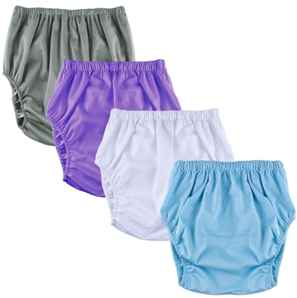 4 Pcs Adult Diaper Cover, Incontinence Leakproof Plastic Diapers, Reusable Diaper Cover, Pull on Cover Pant Washable, M(Waist 22.8-35.4 Inch)