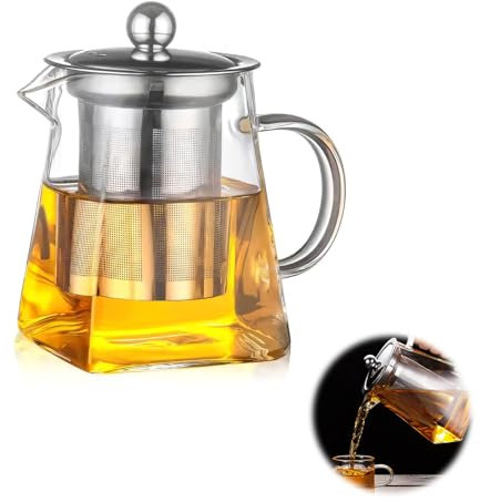 Theiere en verre avec infuseur (350 ml), Service à thé en verre borosilicate - Transparent et résistant à la chaleur - Idéale pour infuser des tisanes, des thés et des infusions à base de plantes