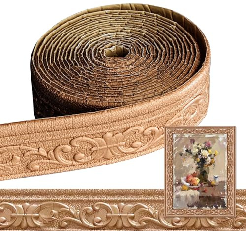 YuLiMirich Bordüre Selbstklebend - 8cm(B)*5mm(D)*10m(L) - 3D Zierleisten Selbstklebende, Stuckleisten Wand, Wasserdicht Wandbordüre, Leisten Selbstklebend für Ecken Linien Decken Dekoration, Kupfer